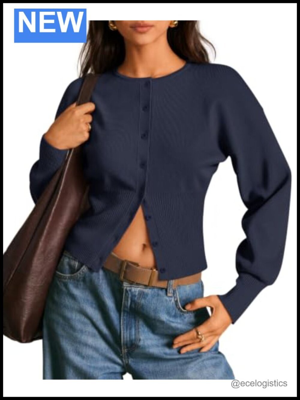 Long Sleeve Cinched Waist Fitted Cardigan Sweater, Casual Ribbed Knit Open Front